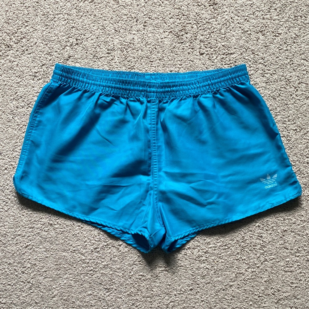 Rare Vintage 80’s Adidas Teal Blue Running Shorts with Trefoil Logo
